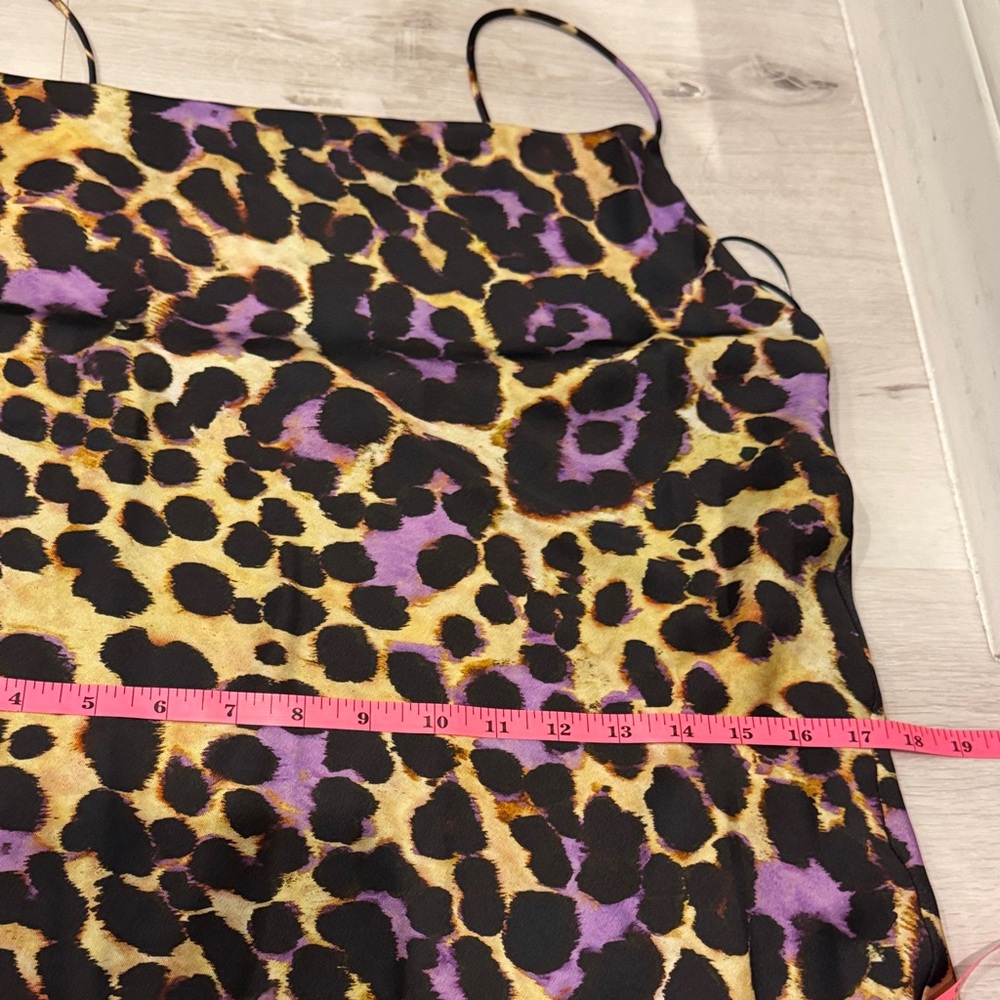 Zara Satin printed slip lined Dress with a Leopard Black, Purple, Brown print. - Picture 15 of 17